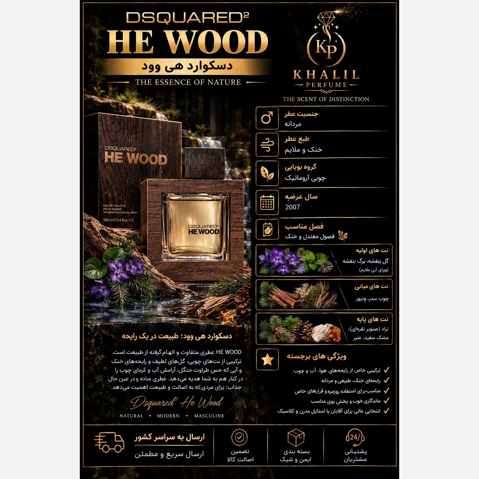 عطر دسکوارد هی وود مردانه(هر میل)